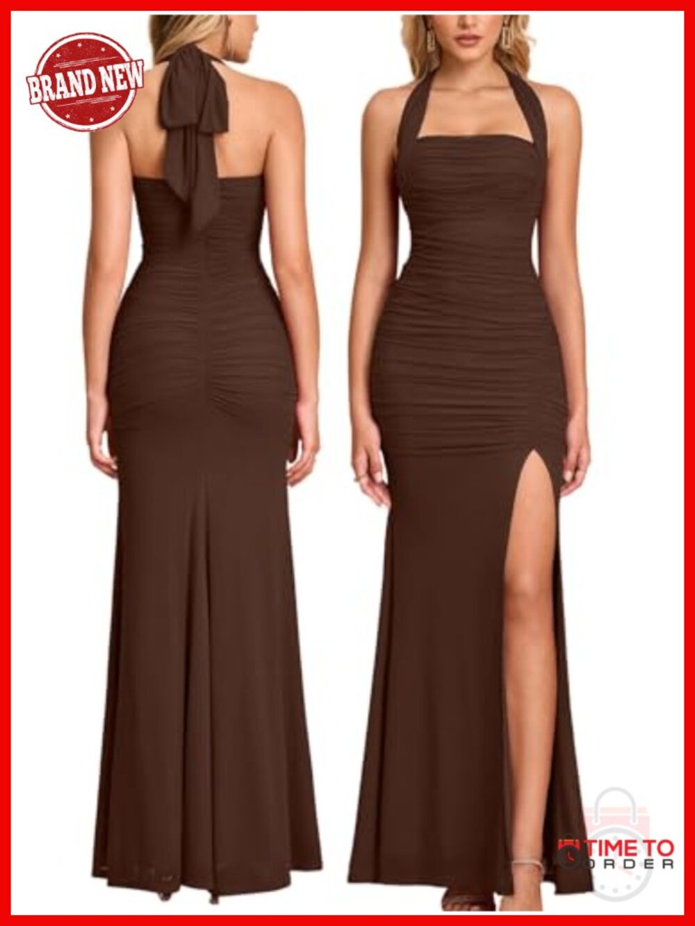 Women Halter Tie High Slit Mesh Bodycon Maxi Dress Wedding Guest Formal